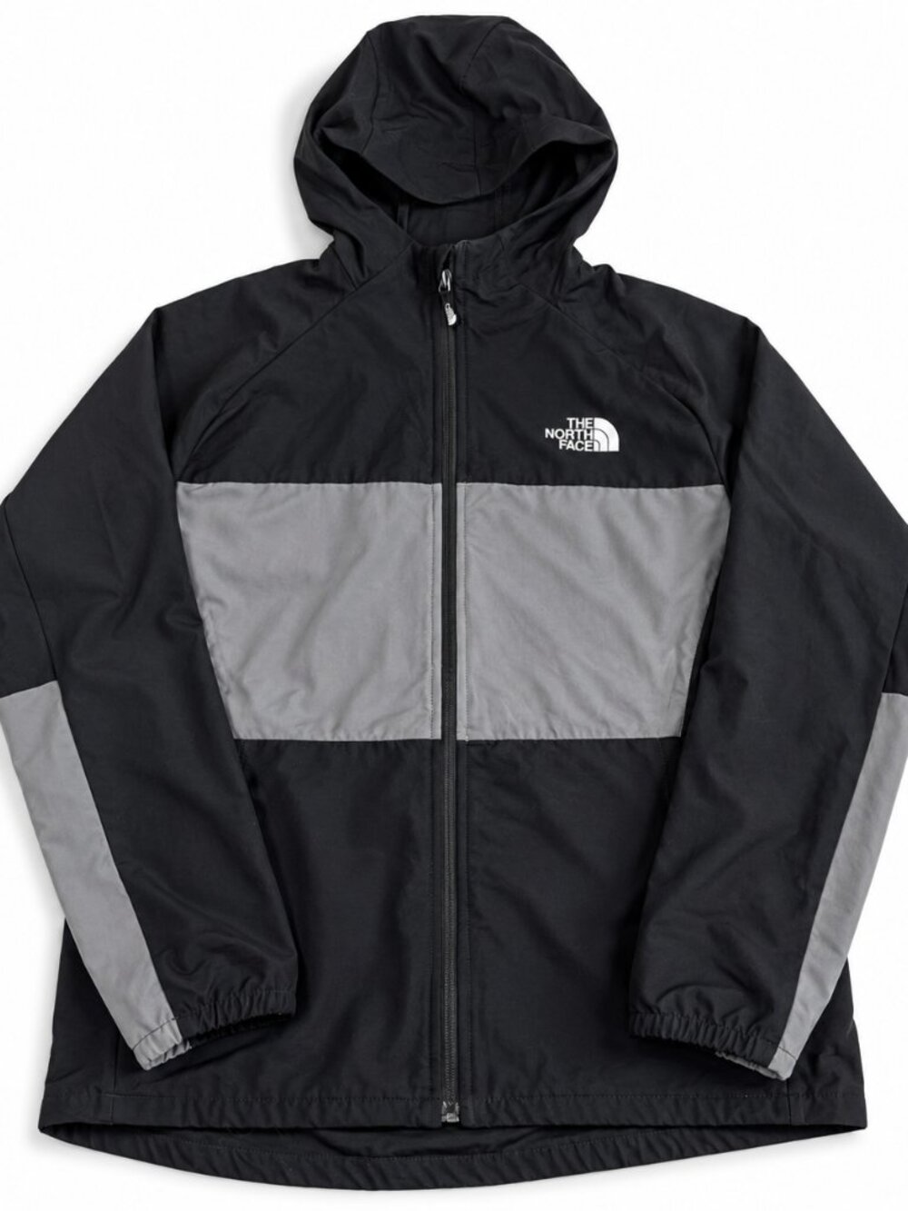 The North Face Boys‎ XL 14/16 Black Grey Colorblock Full Zip Hooded Jacket Nylon